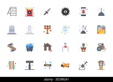 Professionally designed 24 vector icons in Flat, capturing the essence of Utility with 64x64 Detail Enhanced precision for UI design. Stock Vector