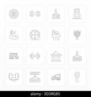 Transform your designs with 16 Thin Line vector icons themed around Heavy, engineered in 64x64 Detail Enhanced resolution for maximum clarity. Stock Vector