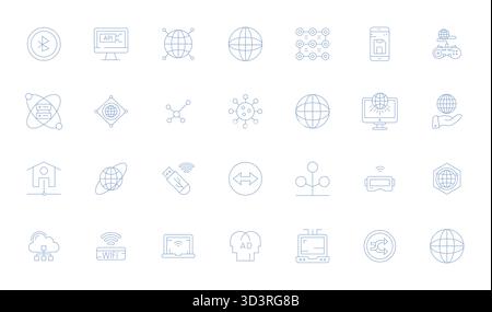 Professionally designed 28 vector icons in Thin Line, capturing the essence of Connectivity with 64x64 PIXEL Perfect precision for UI design. Stock Vector