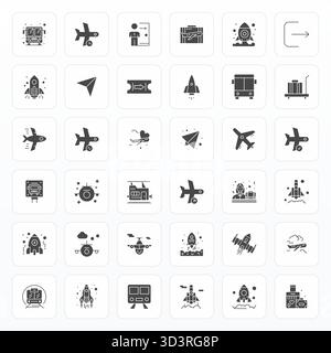 Strategic bundle featuring 36 vector icons representing Departure in Glyph format, optimized with 128x128 Detail Enhanced quality for professional wor Stock Vector