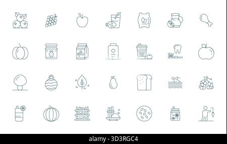 Contemporary collection of 28 vector icons representing Healthy in Thin Line aesthetic, featuring 128x128 Pixel Optimized resolution for modern applic Stock Vector