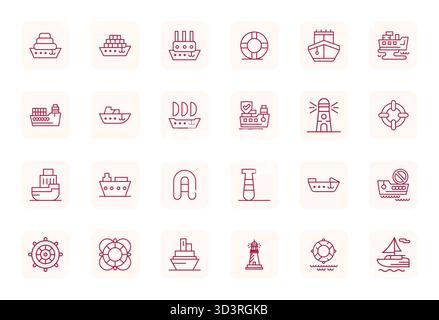 Strategic bundle featuring 24 vector icons representing Maritime in Regular Bold Outline format, optimized with 256x256 Pixel Aligned quality for prof Stock Vector