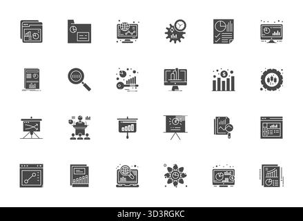 Explore 24 Filled Detail Enhanced vector icons in Retina Ready resolution inspired by Charts. Perfect for web and app interfaces. Stock Vector