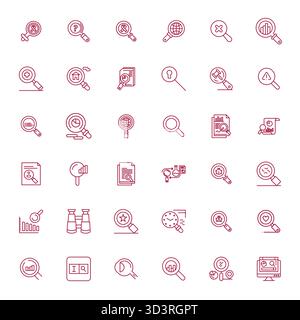 Handcrafted collection featuring 36 Bold Line vector icons for Magnifying Glass, optimized in 64x64 Pixel Aligned resolution for premium digital exper Stock Vector