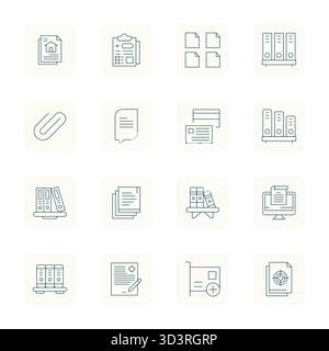 Streamlined set of 16 vector icons for Paperwork in Thin Outline aesthetic, featuring High Resolution Editable resolution for seamless user experience Stock Vector