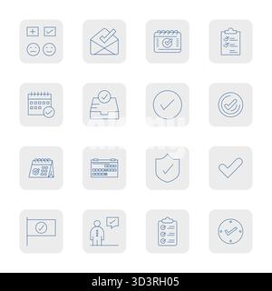 Handcrafted collection featuring 16 Thin Outline vector icons for Tick, optimized in 128x128 Pixel Aligned resolution for premium digital experiences. Stock Vector