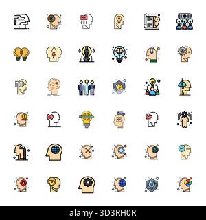 High-performance collection of 36 Flat Line Filled vector icons for Intellect, engineered with 128x128 Grid Fitted resolution for optimal user interfa Stock Vector