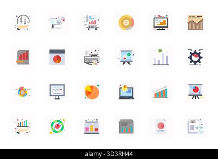 Download 24 scalable Flat vector icons designed for Statistics, featuring Display Perfect 128x128 resolution suitable for professional and creative pr Stock Vector