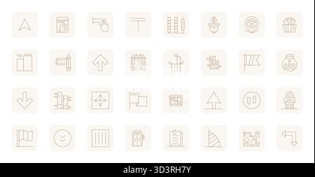 Perfectly balanced 32 Thin Outline Editable vector icons for Vertical, sized at High Resolution for harmonious integration in digital design projects. Stock Vector