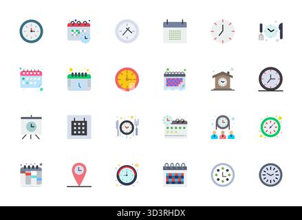 Vector pack with 24 Flat Pixel Aligned icons inspired by Timetable, delivered in 128x128 resolution ideal for scalable and creative design work. Stock Vector