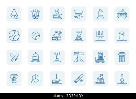 A versatile set of 24 Regular Bold Outline Pixel Optimized vector icons focused on Base, delivered in crisp 64x64 format ideal for mobile and web appl Stock Vector