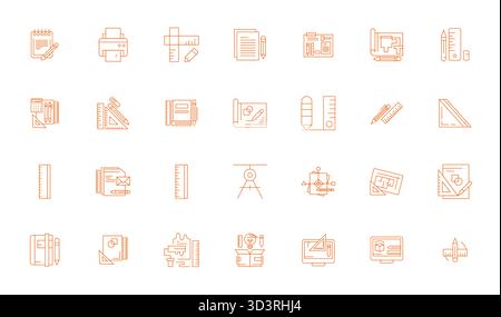 Comprehensive bundle featuring 28 vector icons in Thin Line design for Drafting, delivered in crisp High Resolution Pixel Optimized quality. Stock Vector