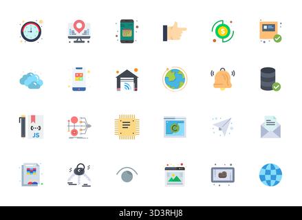 Streamlined set of 24 vector icons for Digital in Flat aesthetic, featuring High Resolution Display Perfect resolution for seamless user experiences. Stock Vector
