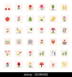 Discover a set of 36 Flat vector icons crafted for the Stem theme, featuring 64x64 Pixel Aligned designs ideal for modern UI/UX projects. Stock Vector
