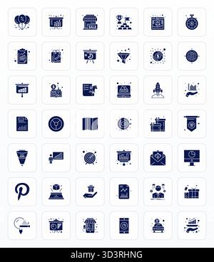 Professional-grade collection of 42 Glyph vector icons representing Marketing, crafted with 64x64 Detail Enhanced precision for enterprise application Stock Vector