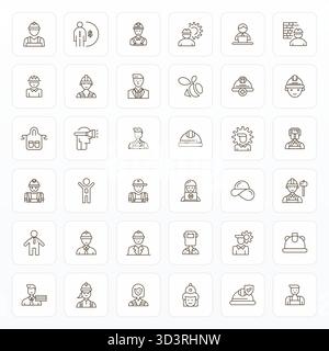 Complete package of 36 vector icons themed around Worker, showcasing Bold Line design in High Resolution PIXEL Perfect quality for modern interfaces. Stock Vector