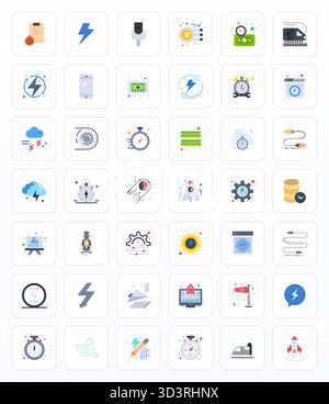 Professionally designed 42 vector icons in Flat, capturing the essence of Speed with 128x128 Grid Fitted precision for UI design. Stock Vector