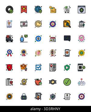 Enhance your projects with 42 Line Filled vector icons themed around Verified, featuring 128x128 Pixel Optimized resolution ideal for clean and profes Stock Vector