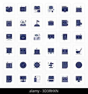 Contemporary collection of 36 vector icons representing Course in Glyph aesthetic, featuring High Resolution PIXEL Perfect resolution for modern appli Stock Vector