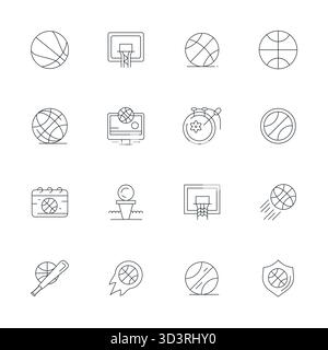 Meticulously crafted 16 Thin Line vector icons for Hoop, delivered in Retina Ready Display Perfect quality for uncompromising design standards. Stock Vector