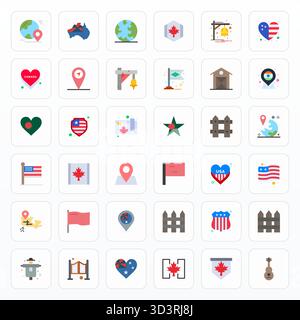 Transform your designs with 36 Flat vector icons themed around Country, engineered in Retina Ready Pixel Aligned resolution for maximum clarity. Stock Vector