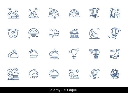 Essential pack of 24 Editable vector icons for Clouds in Bold Line format, sized at 64x64 for optimal performance and scalability. Stock Vector