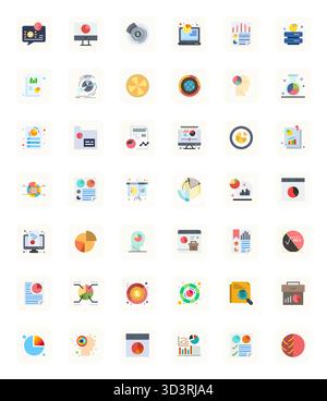 Professional-grade collection of 42 Flat vector icons representing Pie Chart, crafted with 256x256 Display Perfect precision for enterprise applicatio Stock Vector