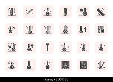 Strategic bundle featuring 24 vector icons representing Celsius in Filled format, optimized with High Resolution Editable quality for professional wor Stock Vector