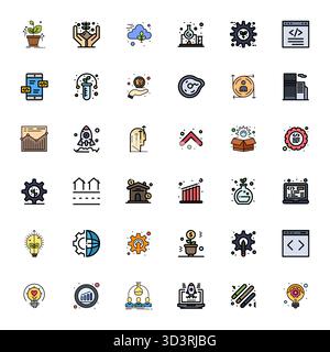Industry-leading pack of 36 Line Filled PIXEL Perfect vector icons for Development, sized at 256x256 for optimal rendering and user interface excellen Stock Vector
