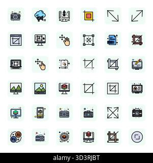 Carefully curated 36 LineFilled vector icons for Photo Editing, featuring High Resolution Pixel Optimized resolution for consistent brand representati Stock Vector