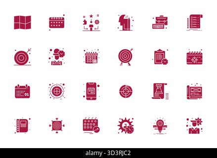 Perfectly balanced 24 Filled Detail Enhanced vector icons for Planning, sized at High Resolution for harmonious integration in digital design projects Stock Vector