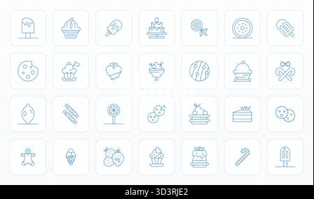 Carefully curated 28 Thin Line vector icons for Sweet Treat, featuring High Resolution PIXEL Perfect resolution for consistent brand representation an Stock Vector