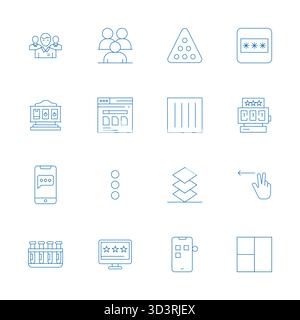 Expertly designed 16 Thin Line PIXEL Perfect vector icons for Three, engineered at 128x128 resolution for flawless integration and performance. Stock Vector