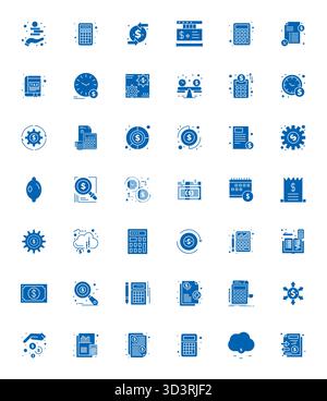Curated pack of 42 256x256 vector icons in Filled design, centered around Expense concepts with Pixel Optimized clarity. Stock Vector