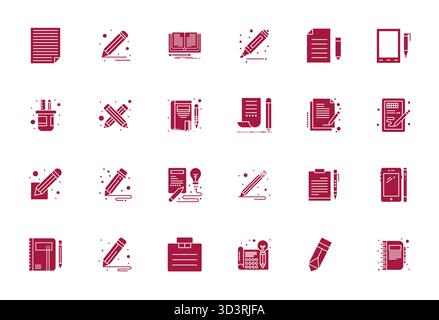 Perfectly balanced 24 Filled Pixel Aligned vector icons for NoteTaking, sized at 128x128 for harmonious integration in digital design projects. Stock Vector