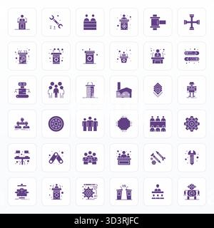 A versatile set of 36 Glyph Editable vector icons focused on Assembly, delivered in crisp 256x256 format ideal for mobile and web applications. Stock Vector