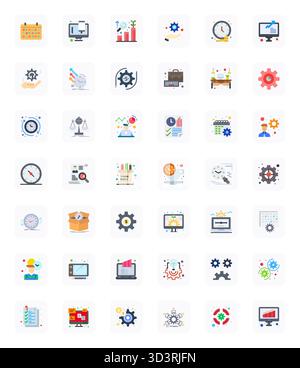 Collection of 42 Flat PIXEL Perfect vector icons for Productivity, designed in High Resolution format for clarity and versatility. Stock Vector