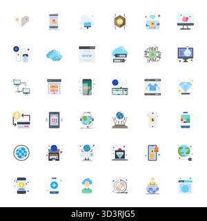 Thoughtfully designed 36 vector icons themed around Virtual, crafted in Flat with 128x128 Pixel Aligned precision for contemporary design needs. Stock Vector