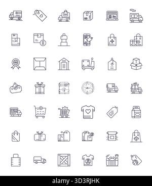 Masterfully created 42 vector icons representing Merchandise in Bold Line design, featuring 128x128 Detail Enhanced resolution for exceptional visual Stock Vector