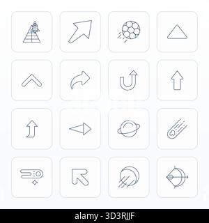 Artfully designed 16 Thin Line Editable vector icons for Trajectory, delivered in Retina Ready format for consistent visual excellence. Stock Vector