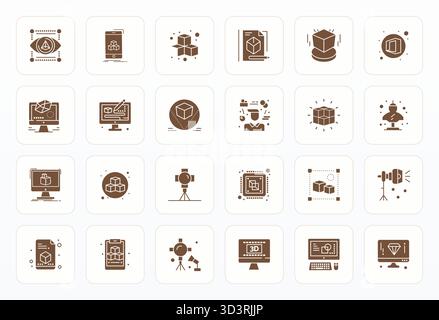 Refined bundle featuring 24 Glyph vector icons for Modeling, optimized with 128x128 Display Perfect quality for elegant and functional design solution Stock Vector
