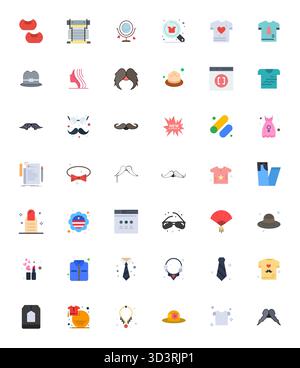 Distinctive pack of 42 Grid Fitted vector icons inspired by Style, crafted in Flat format at 64x64 for memorable brand experiences. Stock Vector
