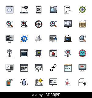 Distinctive pack of 36 Editable vector icons inspired by Code, crafted in Line Filled format at 128x128 for memorable brand experiences. Stock Vector