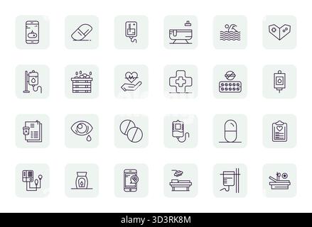 Exceptional collection of 24 Regular Bold Outline vector icons for Therapy, delivered in Retina Ready Detail Enhanced resolution for unparalleled visu Stock Vector