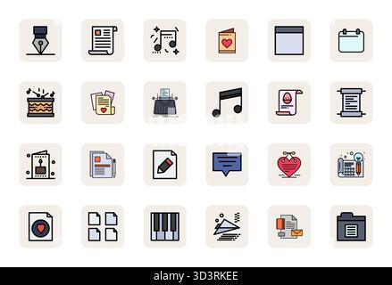 Thoughtfully designed 24 vector icons themed around Note, crafted in LineFilled with 64x64 Detail Enhanced precision for contemporary design needs. Stock Vector