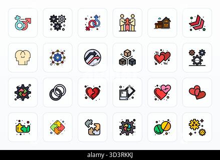A clean collection of 24 Filled Line vector icons representing Combined, designed in Retina Ready PIXEL Perfect format for modern dashboards and inter Stock Vector