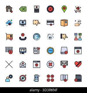 Precision-engineered 36 Flat Line Filled vector icons for Reject, designed at High Resolution Detail Enhanced resolution for exceptional clarity and s Stock Vector