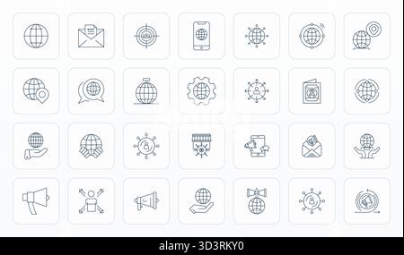 Strategic bundle featuring 28 vector icons representing Outreach in Thin Line format, optimized with High Resolution Display Perfect quality for profe Stock Vector