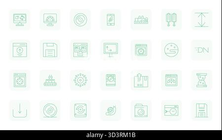 Download 28 scalable Thin Outline vector icons designed for Loading, featuring Display Perfect 128x128 resolution suitable for professional and creati Stock Vector