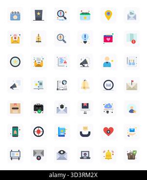 Masterfully created 42 vector icons representing Important in Flat design, featuring 64x64 Display Perfect resolution for exceptional visual quality. Stock Vector